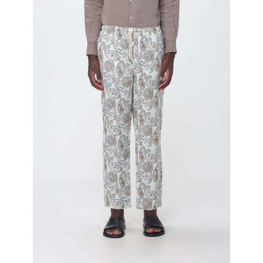 Straight-Leg Ethnic Pattern Linen Trousers Peninsula With Drawstring
